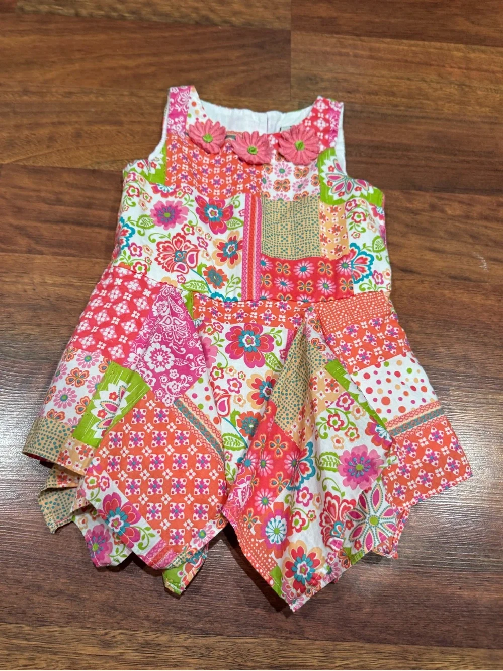 Rare, Too! - Floral Patchwork Sundress in Bandana Style in Coral, Pink & Green